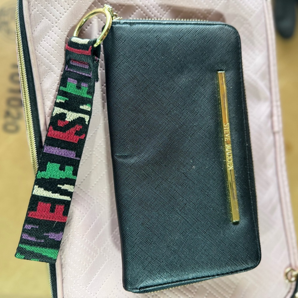 Steve Madden Black Wristlet with Gold Accent